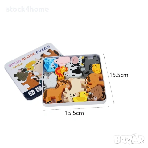 Дървен пъзел Woody Забележителни животни в метална кутия, 12 части, снимка 4 - Игри и пъзели - 53018978