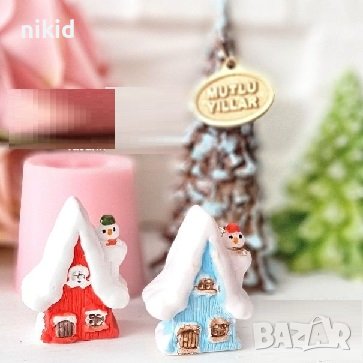 3D Зимна Коледна снежна къща къщичка и снежко силиконов молд форма гипс свещ декор