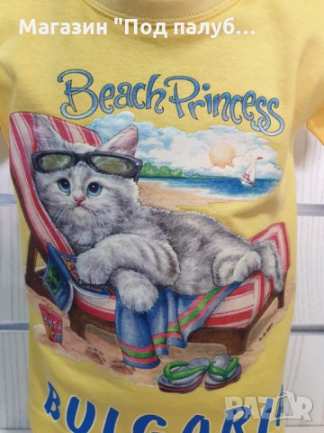 Нова жълта детска тениска с трансферен печат Котенце на плаж, Плажна принцеса, снимка 3 - Детски тениски и потници - 29899111