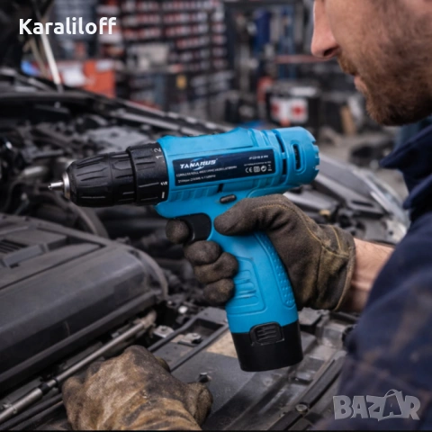 Комплект безжичен винтоверт с Led осветление, батерия и куфар - всичко под ръка