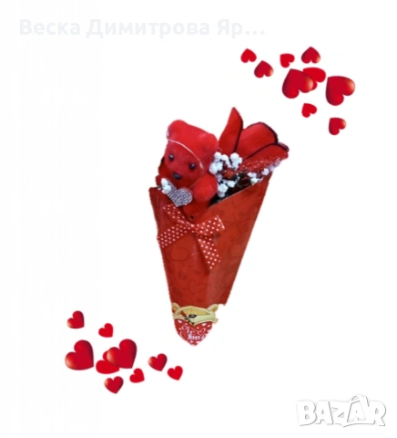 Романтичен букет с мече и червени рози, снимка 3 - Романтични подаръци - 53087687