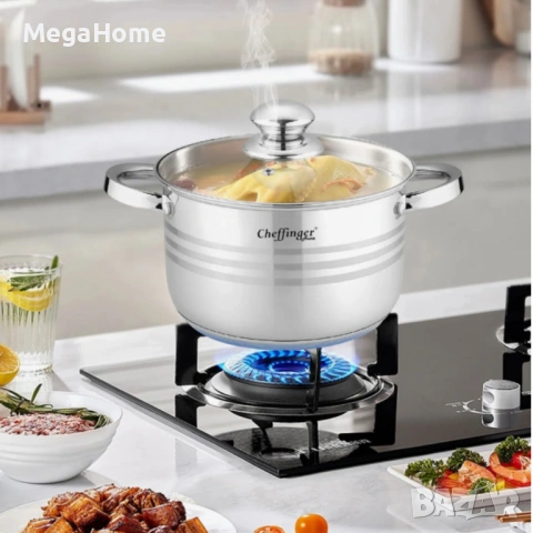 Комплект съдове за готвене Cheffinger, 12 части, Неръждаема стомана, за всички видове котлони, снимка 7 - Съдове за готвене - 53052578