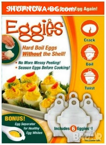 Форми за Варене на яйца Eggies, Без черупки, Комплект 6 броя, Прозрачни, снимка 3 - Съдове за готвене - 29882761