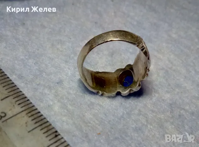 СТАРИНЕН АР НУВО ФЛОРАЛЕН СКЪПОЦЕНЕН СРЕБЪРЕН ПРЪСТЕН СРЕБРО ВИСОКА ПРОБА с ШЛИФОВАН ЛАЗУРИТ 25290, снимка 4 - Антикварни и старинни предмети - 49886234