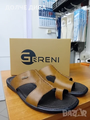 НАМАЛЕНИЕ Мъжки чехли естествена кожа м 12 камел, снимка 1