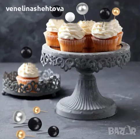 108 броя топчета топки на тел от стиропор за декорация на торта черен сребрист бял златист цвят, снимка 4 - Други - 49476935