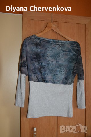 Пролетно-есенна ефектна блуза в тъмно и светло сиво, снимка 2 - Блузи с дълъг ръкав и пуловери - 42827722