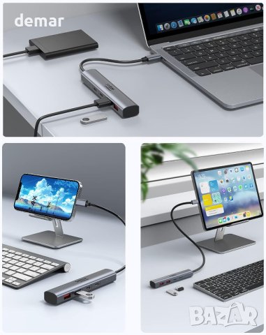 10Gbps USB C хъб, USB C към USB C/A, 4 порта (НЕ поддържа зареждане и монитор), снимка 6 - Кабели и адаптери - 42136562