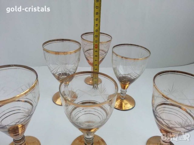 Ретро стъклени чаши с позлата гравирани , снимка 7 - Антикварни и старинни предмети - 29996600