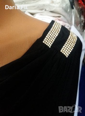 Черна рокля/туника с гръцко деколте и сребристи камъчета на раменете, снимка 4 - Рокли - 37934381
