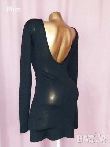 mbym S Черна еластична рокля с гол гръб с брокат , снимка 6 - Рокли - 52475107