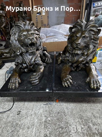 УНИКАЛНА ДВОЙКА БРОНЗ (90 кг): Легнали Лъвове – Barye, 68 см, за Портал/Вход