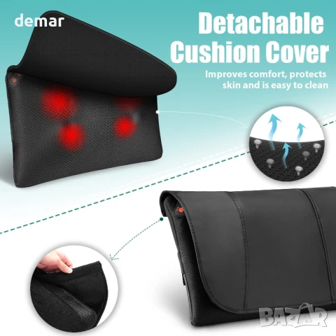 WOQQW Масажна възглавница с топлина, Шиацу масажор, Дълбок масаж, снимка 6 - Масажори - 50796702