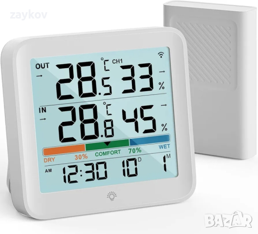 VOCOO вътрешен/външен термометър, безжична метеорологична станция, хигрометър с външен сензор, снимка 6 - Друга електроника - 44697676