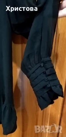 Черна елегантна блуза ZARA, L, снимка 3 - Блузи с дълъг ръкав и пуловери - 49684400