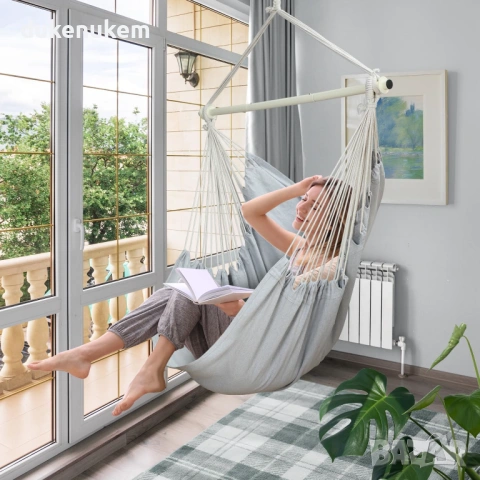 Висяща люлка тип хамак XL, за вътрешна и външна употреба – до 150 кг, снимка 2 - Градински мебели, декорация  - 53119979