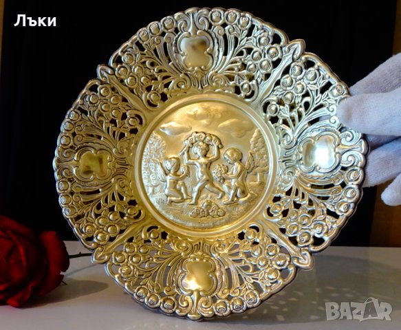 Посребрена фруктиера Ангели,барок. , снимка 2 - Антикварни и старинни предмети - 34562786