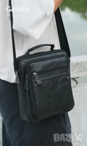 Мъжки елегантни крос’боди чанти с два размера / Черна естествена кожа!, снимка 2 - Чанти - 53101597