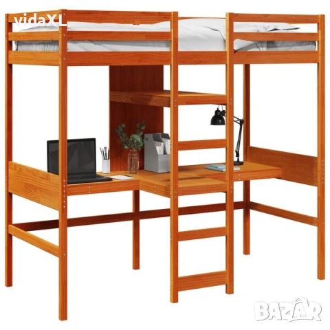 vidaXL Таванско легло без матрак, восъчнокафяв, 80x200 см, бор маси(SKU:3308546), снимка 2 - Спални и легла - 54190170