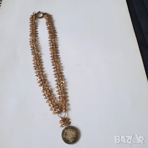 Стар накит от дубле със сребърна монета, снимка 1