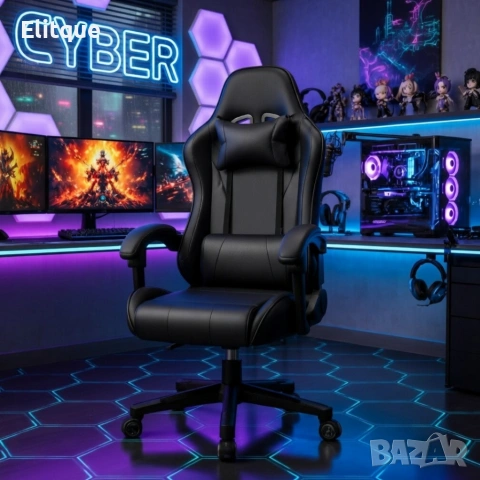 Ергономичен офис и геймърски черен стол – Максимален комфорт за гърба и врата, регулируем, снимка 2 - Столове - 54212004