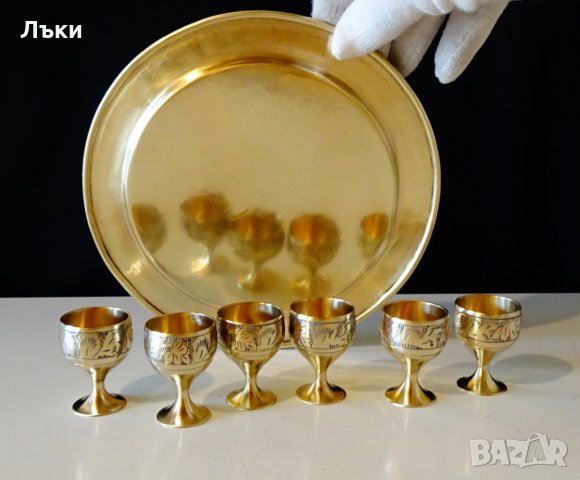 Старинен бронзов сервиз за ракия,клетъчен емайл., снимка 8 - Антикварни и старинни предмети - 31768943