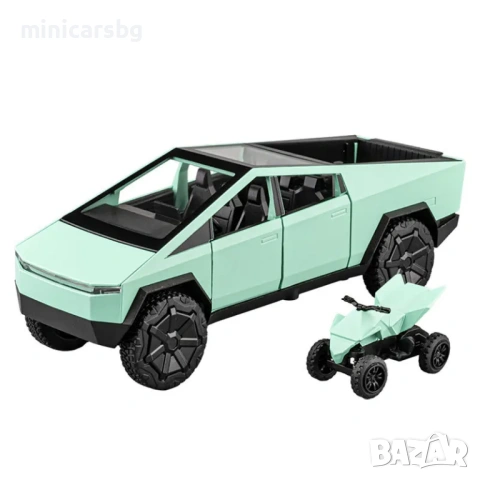 Метални колички: Tesla Cybertruck 1:32 метален модел с ATV, снимка 6 - Колекции - 54222187