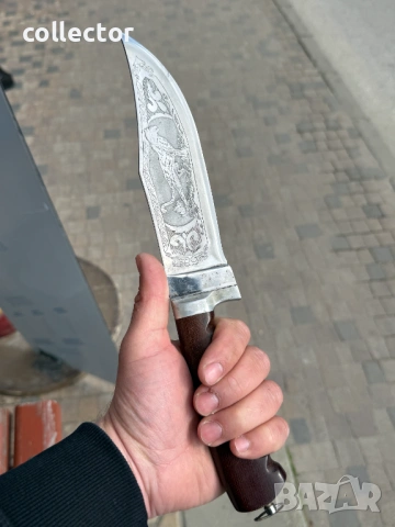 Руски ловен нож с богато гравирано острие. №7977, снимка 10 - Колекции - 53900660