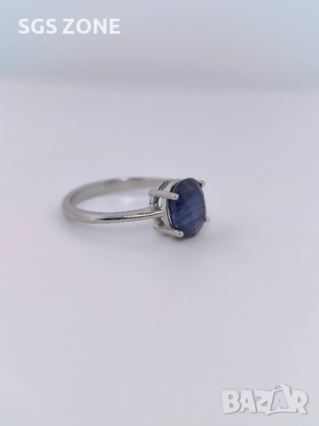 Сребърен Пръстен със Сапфири , снимка 4 - Пръстени - 51510398