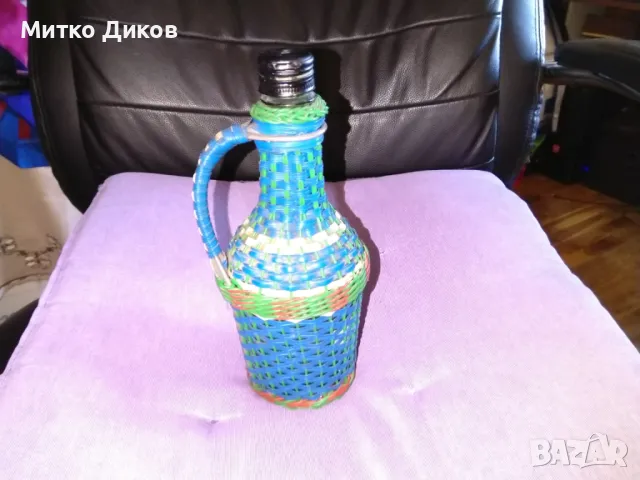 Плетено шише стъклено 0.500млл с дръжка, снимка 2 - Декорация за дома - 47750512