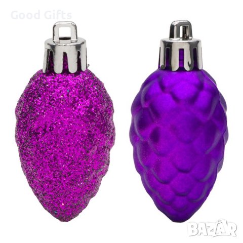 12 броя Комплект Лилави коледни шишарки, Висулки за елха, 5см