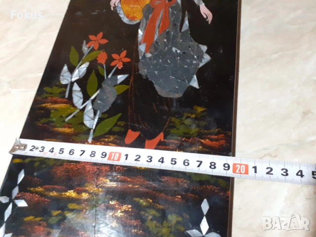 Уникална японска лакова картина пано с интарзия от седеф, снимка 7 - Антикварни и старинни предмети - 53347294