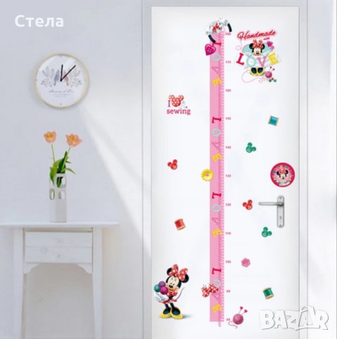 Детски стенен стикер Мини Маус със скала за измерване ръсна на детето 