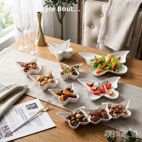 Елегантен комплект за сервиране от висококачествен порцелан, дизайн "Пеперуда" - 9 части, снимка 3 - Сервизи - 53916054