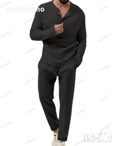 Мъжки едноцветен ежедневен комплект от две части с дълъг ръкав и панталон, 6цвята , снимка 11 - Други - 47347229