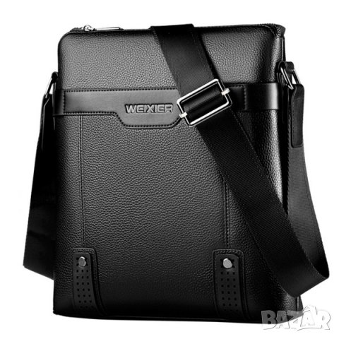 Стилна мъжка ръчна кожена чанта черна; модел №1, снимка 1 - Чанти - 37985456