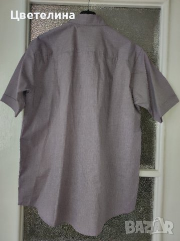 Мъжка риза с къс ръкав в цвят тъмен люляк размер M 15 лв., снимка 6 - Ризи - 42619800