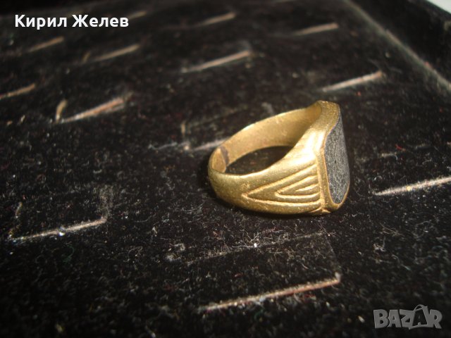 СТАРИНЕН БРОНЗОВ ПРЪСТЕН със СМОЛА РЪЧНА ИЗРАБОТКА ЧЕРЕН КЕХЛИБАР 19629, снимка 2 - Антикварни и старинни предмети - 32168942