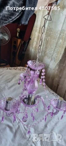 Продавам полилей, 3x40w, розово - лилав , снимка 6 - Лампи за таван - 54331201