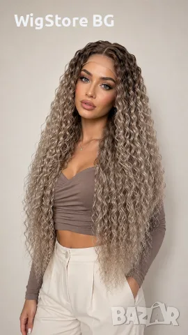 Студено бежова nepyka с пепеляви афро къдрици lace front 100см 13х4