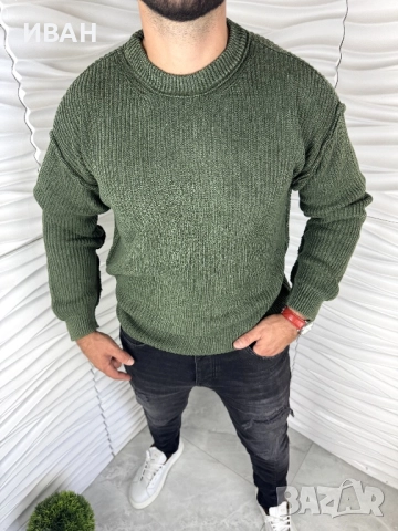 Мъжки пуловер в зелен цвят с надпис на гърба, снимка 2 - Пуловери - 52968296