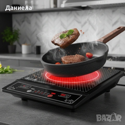 Индукционен котлон Cheffinger - 2000W, с дигитален дисплей, таймер и защита от прегряване, снимка 4 - Котлони - 53108632