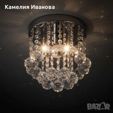 Модерен таванен полилей с големи кристални сфери и основа в сребристо