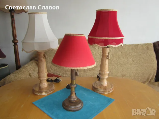 Настолни /нощни/ лампи от стругована акация 2 и малка лампичка от стругован орех
