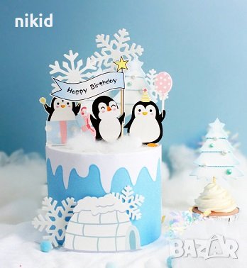 Пингвин пингвини картон топер топери укаса декор за торта мъфини кексчета рожден ден парти, снимка 1 - Други - 36891153