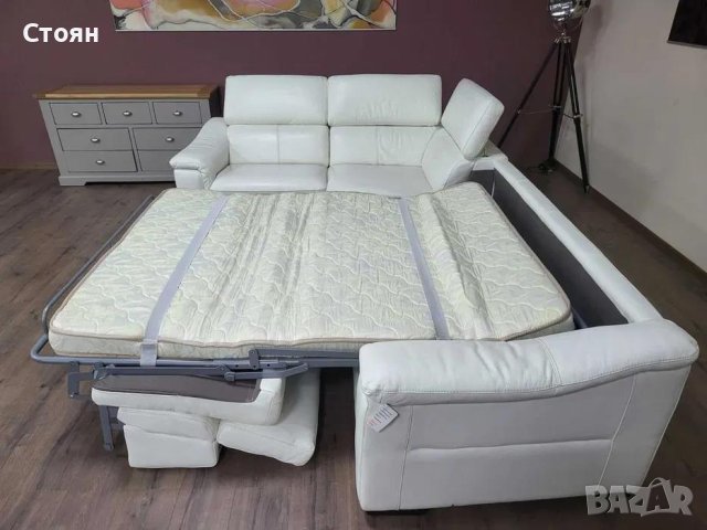 Бял ъглов кожен диван с функция сън "Clarence", снимка 9 - Дивани и мека мебел - 42486603
