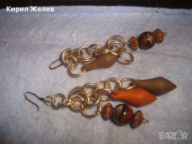 СТАРИ ВИНТИДЖ ЗЛАТИСТИ АРТ ДЕКО СТИЛ ОБЕЦИ с ПОЛУСКЪПОЦЕННИ КАМЪЧЕТА и ПОЛИМЕРНА ГЛИНА 27787, снимка 3 - Антикварни и старинни предмети - 37715835