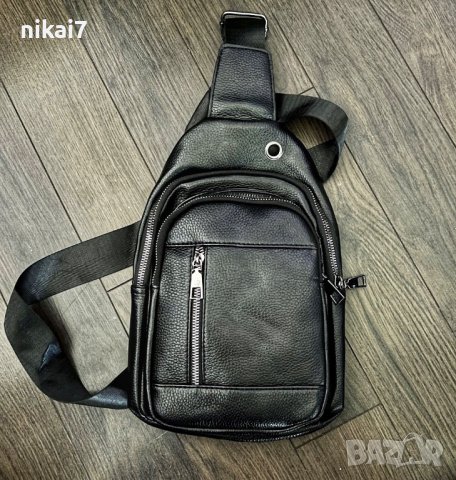 мъжка чанта кожена за през гърди 2 отделения с цип, снимка 2 - Чанти - 37639777