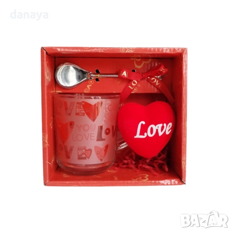 6380 Подаръчен комплект Love – чаша със сърце и лъжичка, снимка 4 - Декорация за дома - 53353851