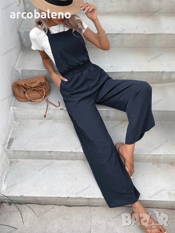 Дамски ежедневен свободен гащеризон с еластичен колан, снимка 5 - Гащеризони - 40535621